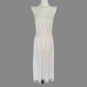 Vintage Vanity Fair Pink/Peach Nylon Tricot Lace Trim Nightgown Satin Sash Sz 32